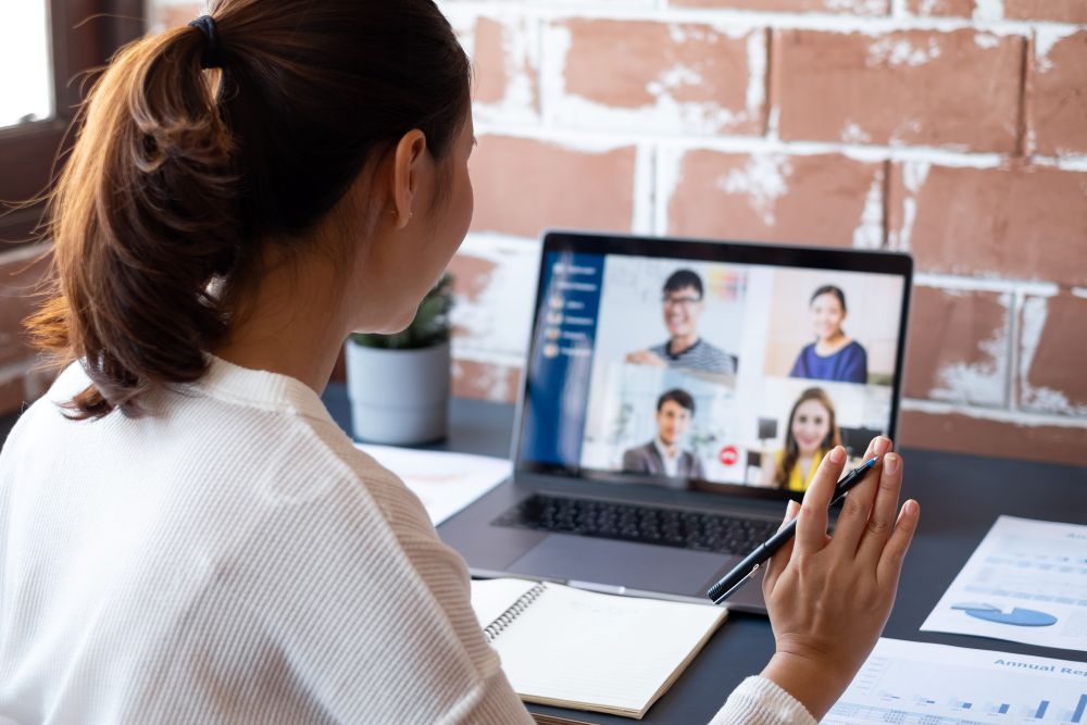 Women working on Zoom from home